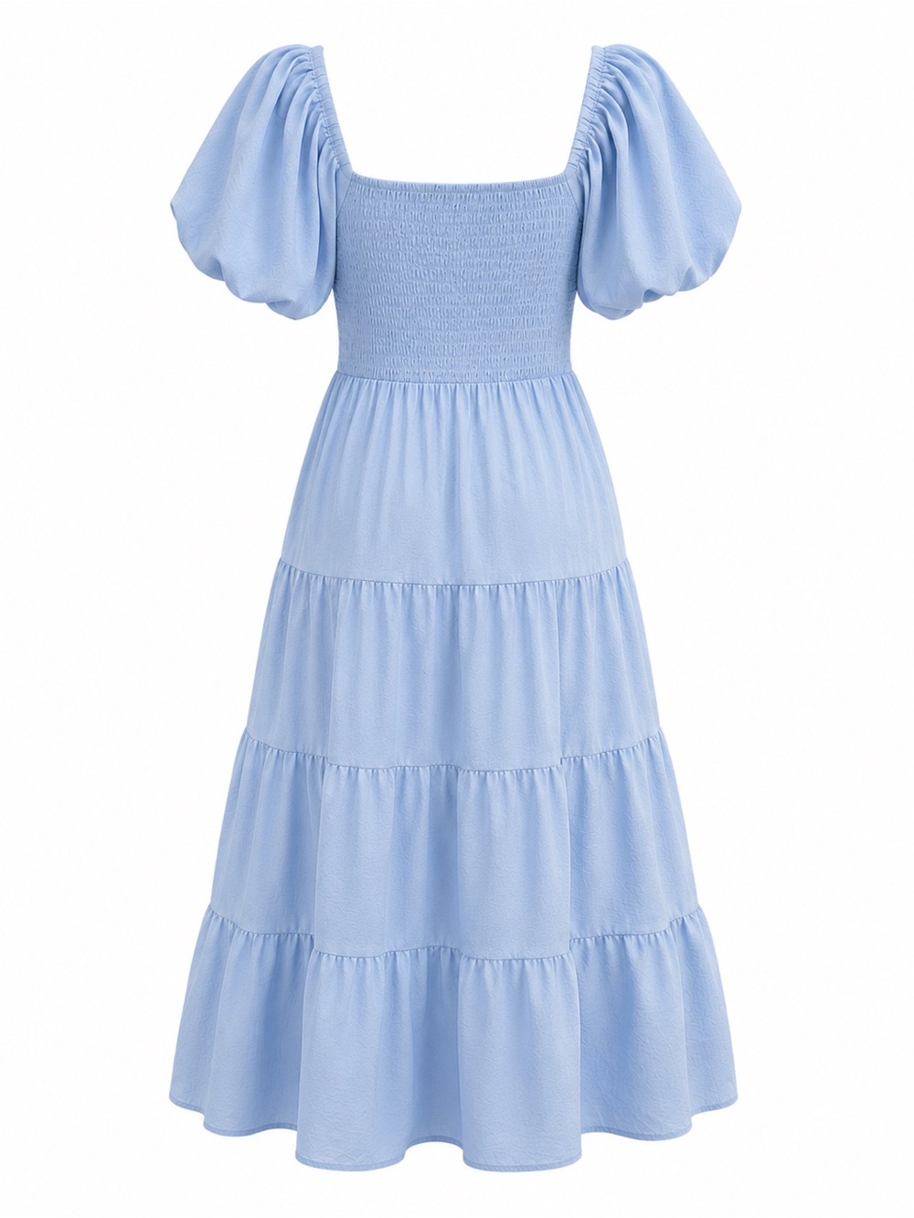 PRETTYGARDEN Blue Tiered Smocked Midi Dress Large Puff Sleeve Cottagecore - Picture 4 of 12